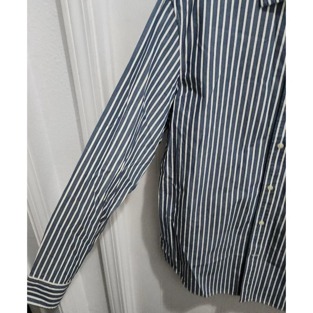 Banana Republic Blue White Striped Classic Fit Long Sleeve Button Up Shirt Sz XL
